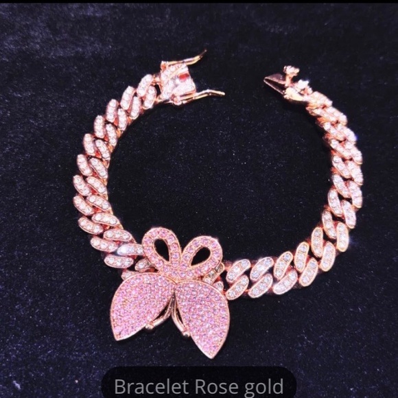 Pink Rhinestone Butterfly Bracelet. - Picture 1 of 7